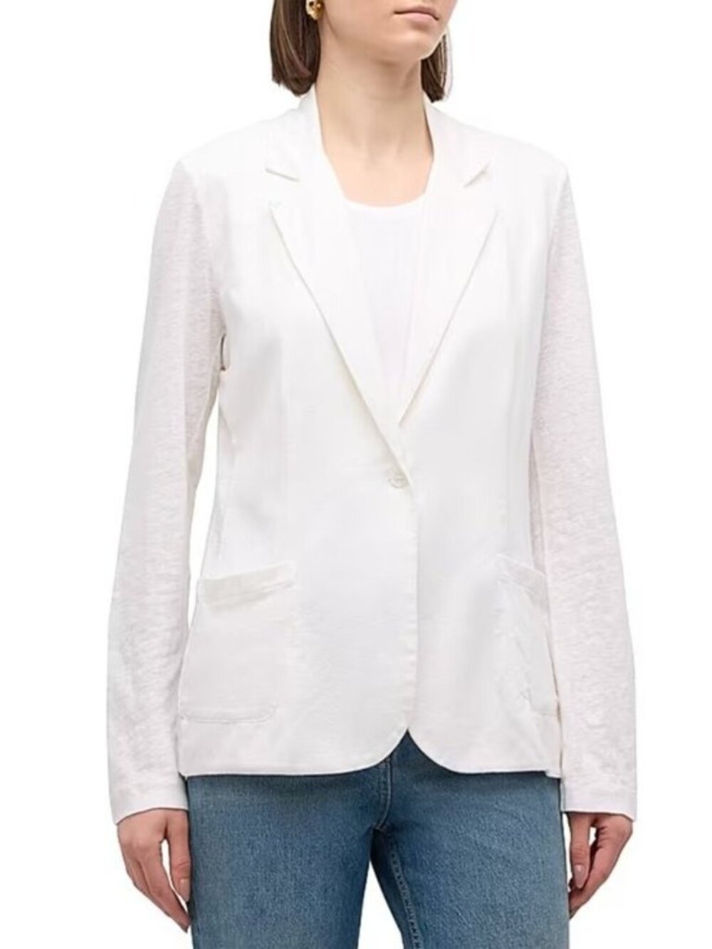 Majestic Filatures Stretch Linen Knit Single Button Patch Pockets Blazer